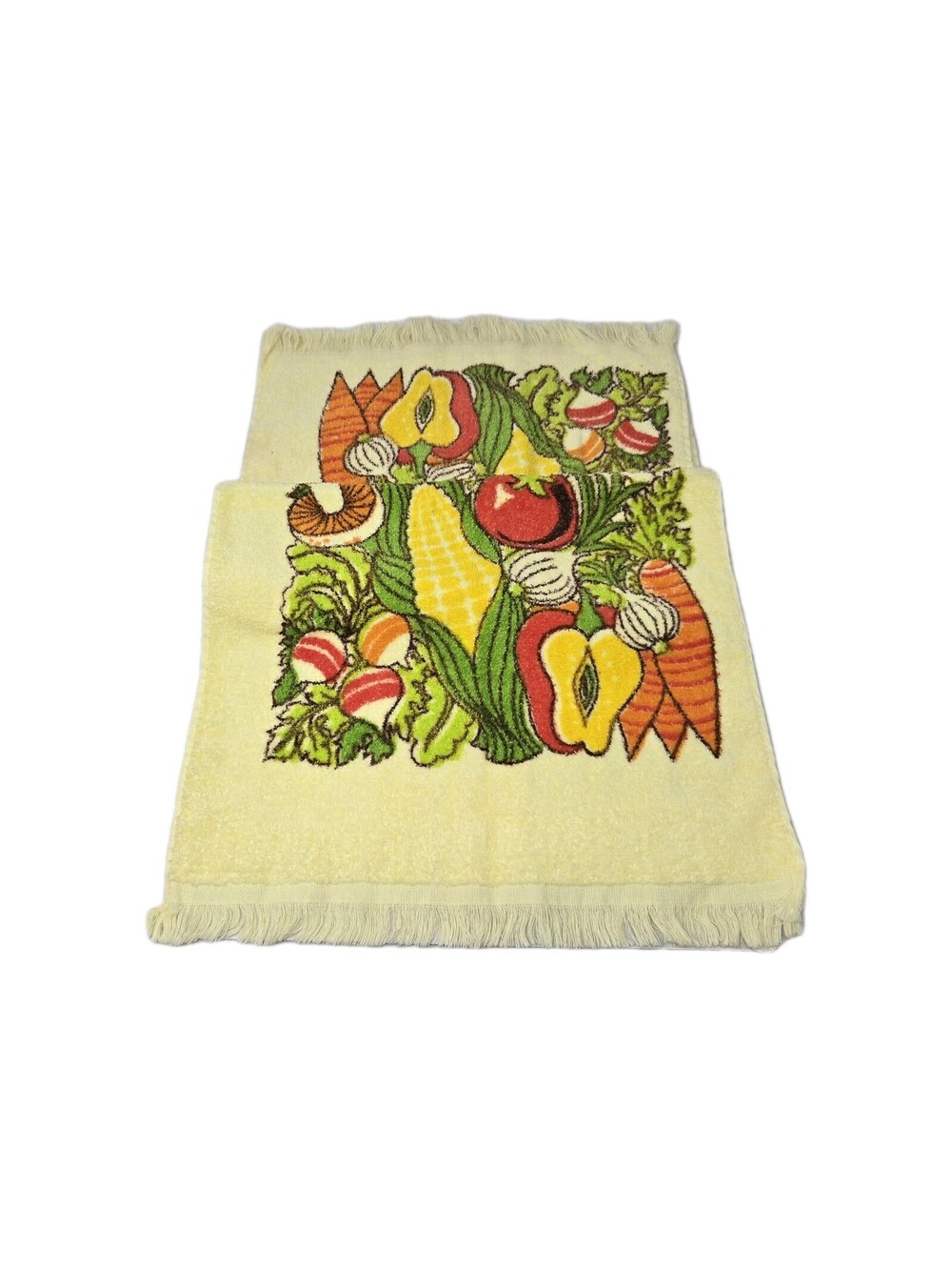 Vtg 70s Cannon Mushroom Toadstool Hand Dish Towel Terry Cloth Kitsch Yellow 25"